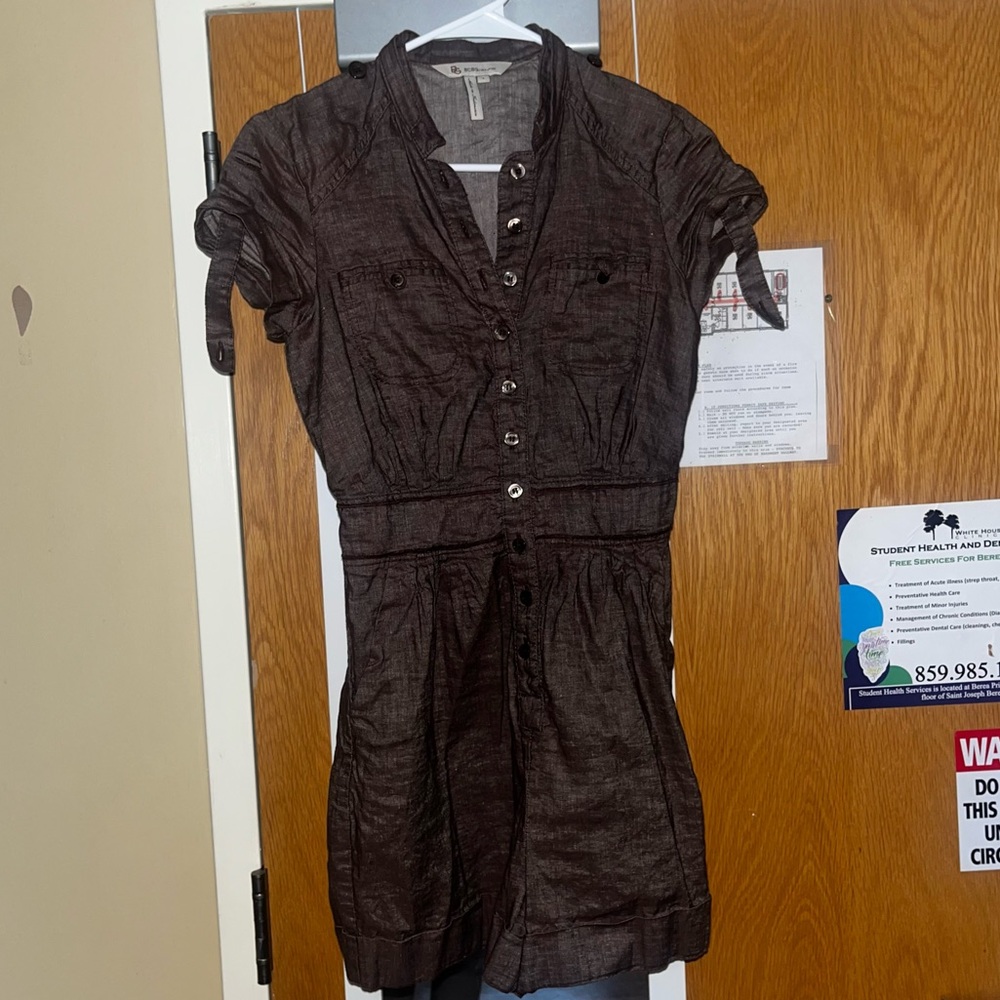 BCBG women’s brown button up flattering romper